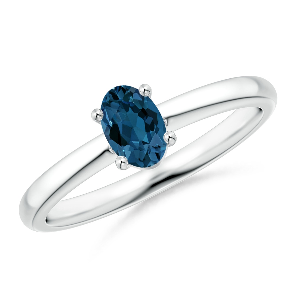 6x4mm AAA Classic Solitaire Oval London Blue Topaz Promise Ring in White Gold
