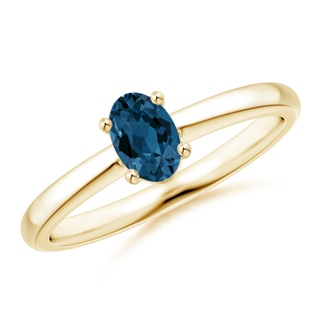 6x4mm AAA Classic Solitaire Oval London Blue Topaz Promise Ring in Yellow Gold