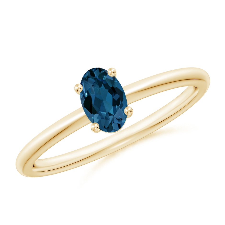 6x4mm AAA Classic Solitaire Oval London Blue Topaz Promise Ring in Yellow Gold 