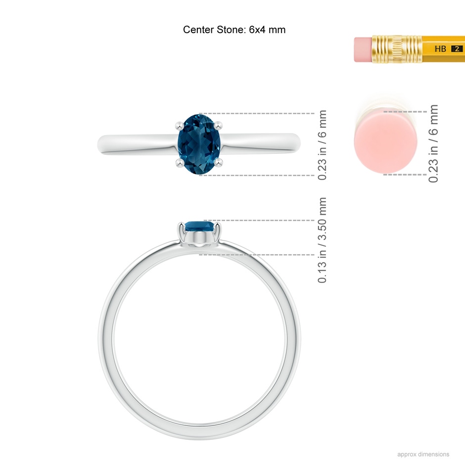 6x4mm AAAA Classic Solitaire Oval London Blue Topaz Promise Ring in P950 Platinum ruler