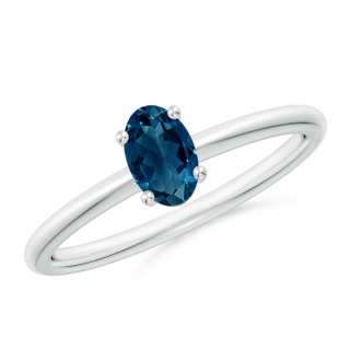 6x4mm AAAA Classic Solitaire Oval London Blue Topaz Promise Ring in S999 Silver