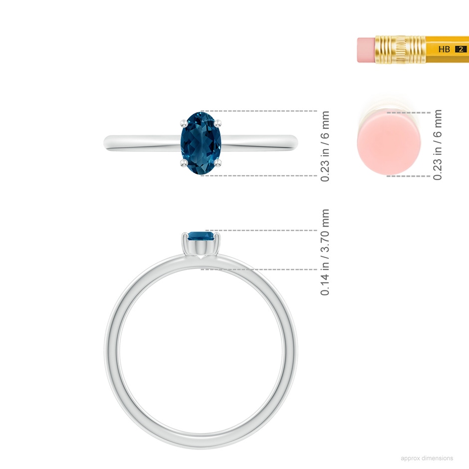 6x4mm AAAA Classic Solitaire Oval London Blue Topaz Promise Ring in White Gold ruler