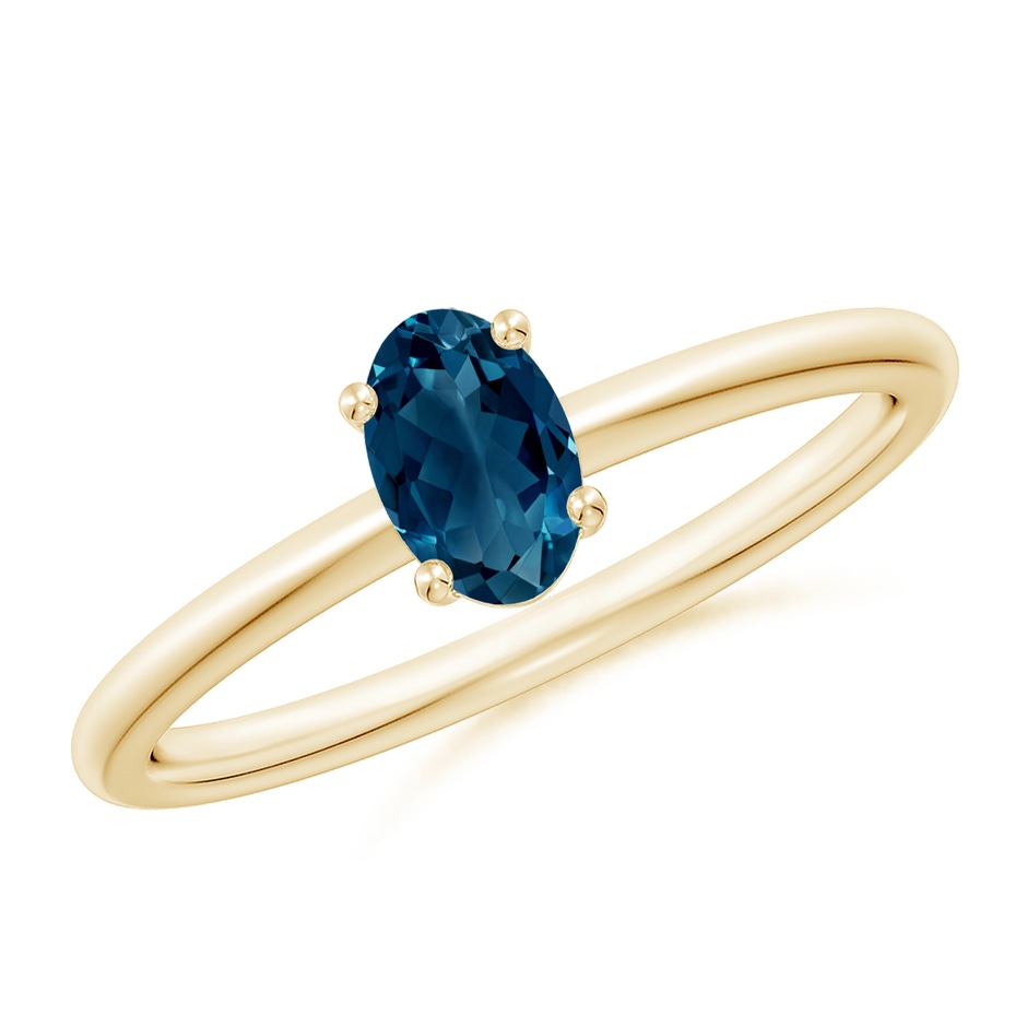 6x4mm AAAA Classic Solitaire Oval London Blue Topaz Promise Ring in Yellow Gold 