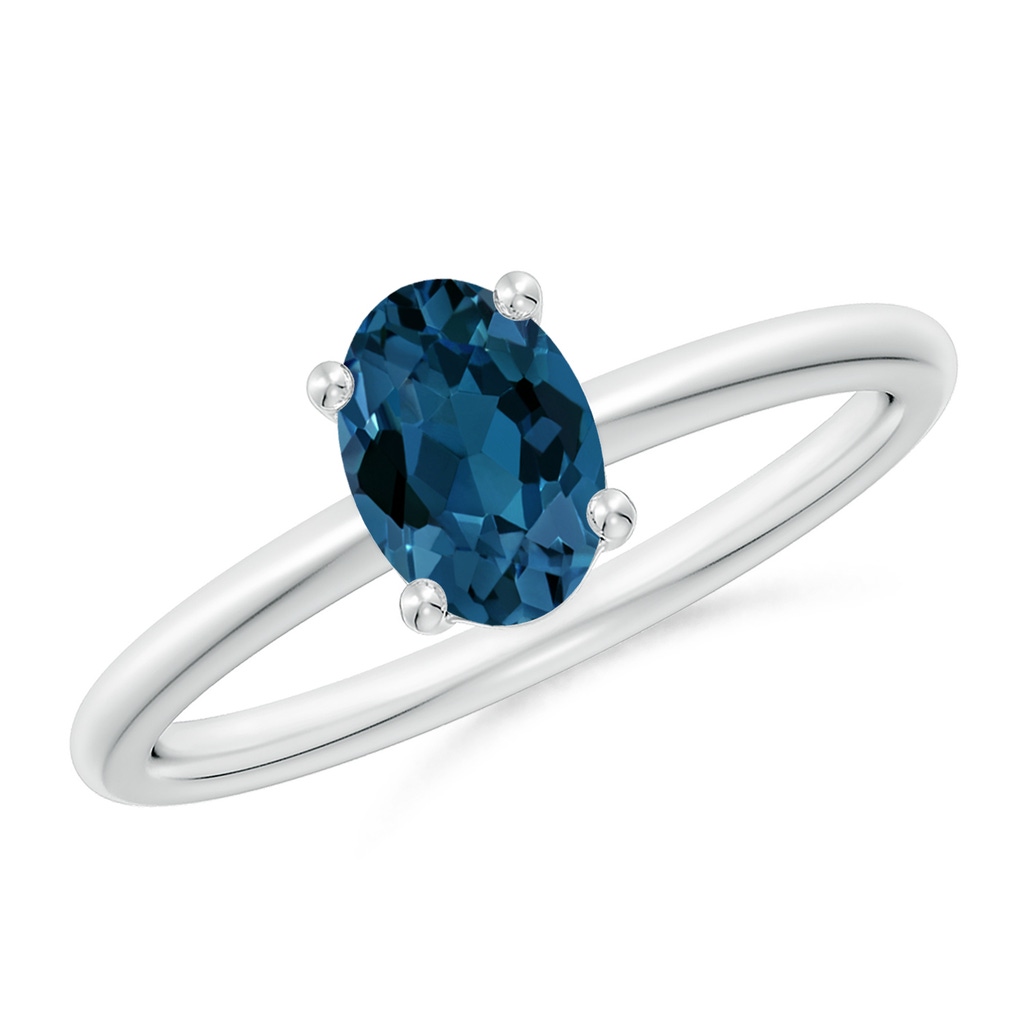 7x5mm AAA Classic Solitaire Oval London Blue Topaz Promise Ring in White Gold