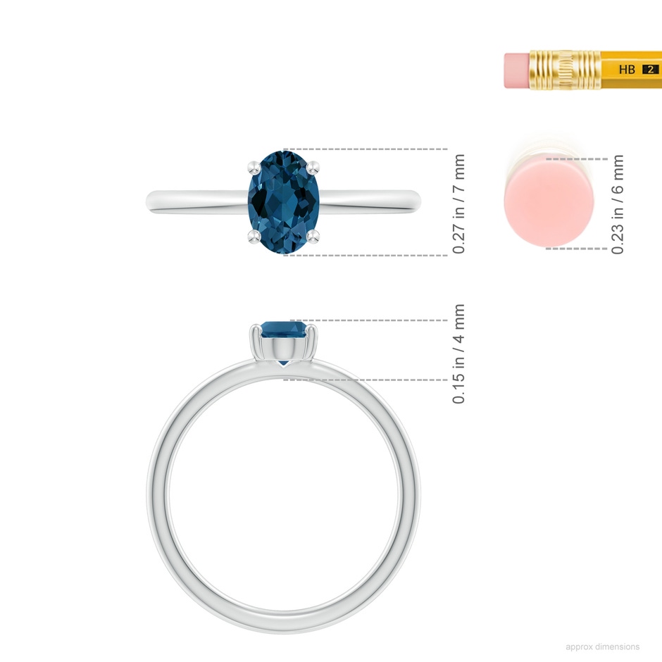 7x5mm AAA Classic Solitaire Oval London Blue Topaz Promise Ring in White Gold ruler