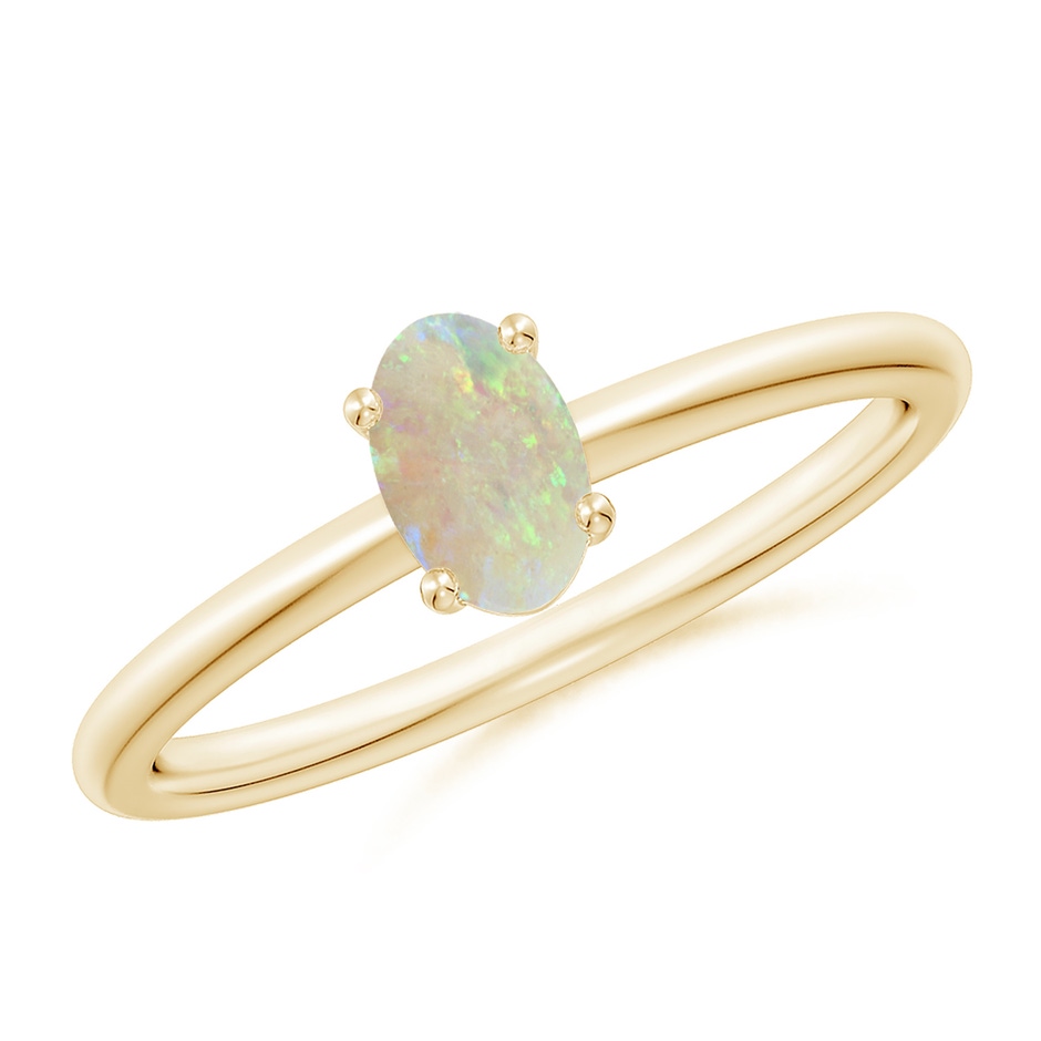 6x4mm AAA Classic Solitaire Oval Opal Promise Ring in 9K Yellow Gold 