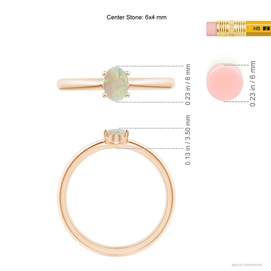 6x4mm AAA Classic Solitaire Oval Opal Promise Ring in Rose Gold ruler