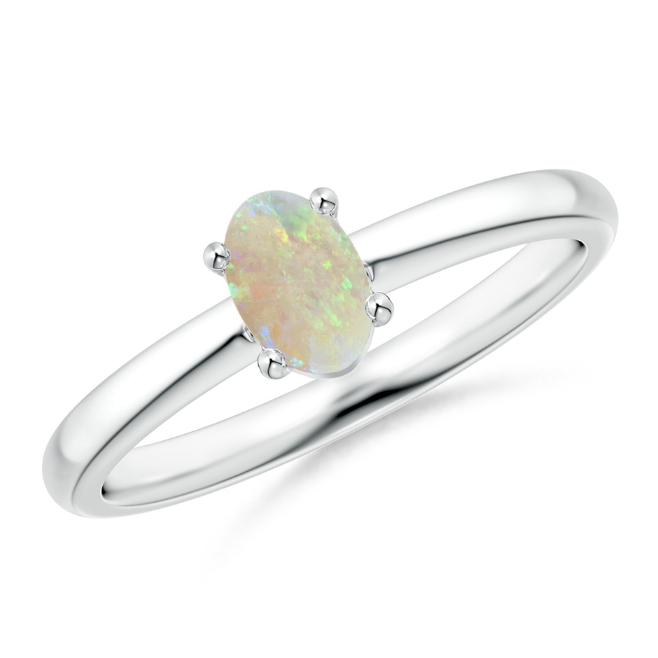 6x4mm AAA Classic Solitaire Oval Opal Promise Ring in White Gold 