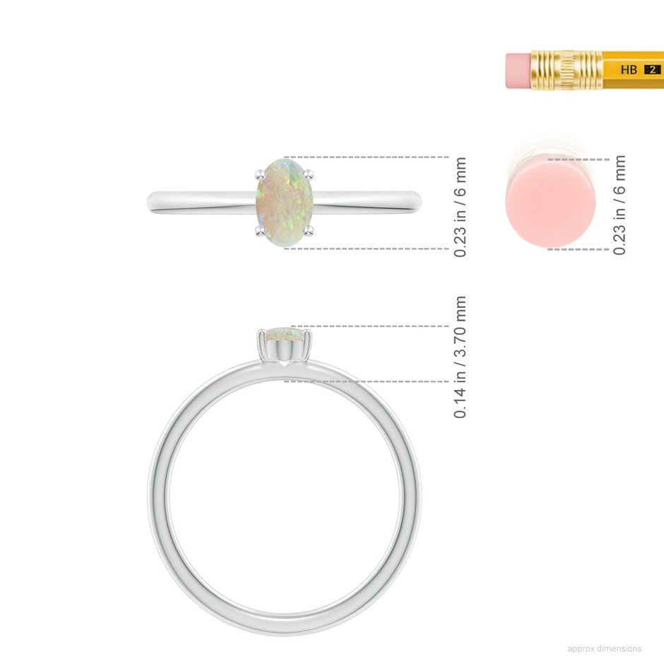 6x4mm AAA Classic Solitaire Oval Opal Promise Ring in White Gold ruler