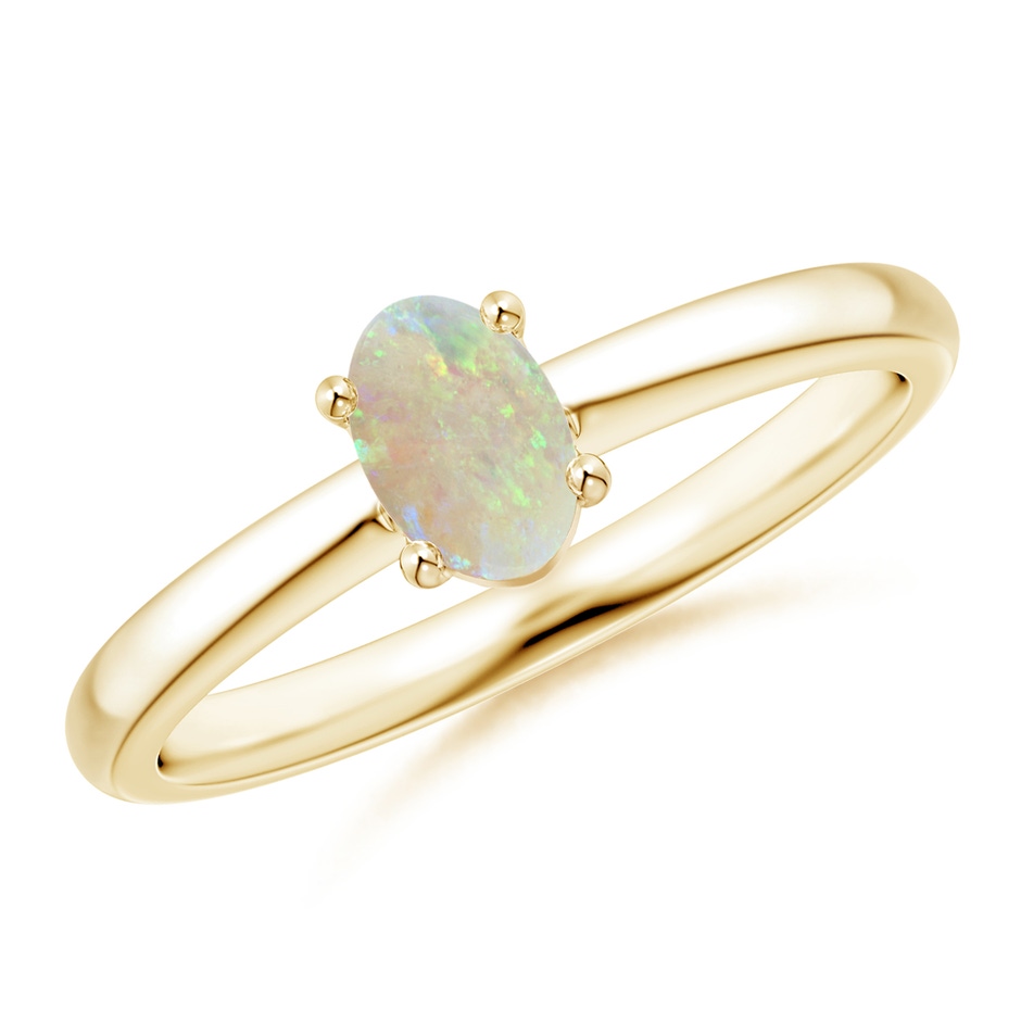 6x4mm AAA Classic Solitaire Oval Opal Promise Ring in Yellow Gold 