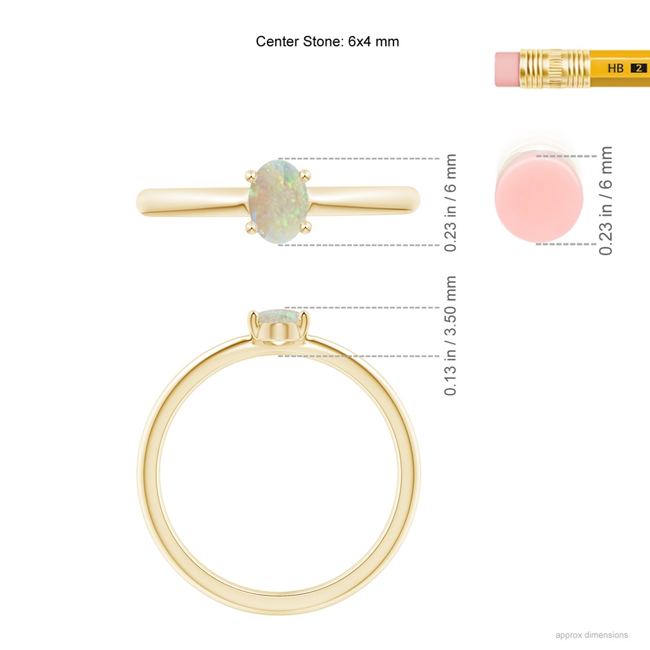 6x4mm AAA Classic Solitaire Oval Opal Promise Ring in Yellow Gold ruler