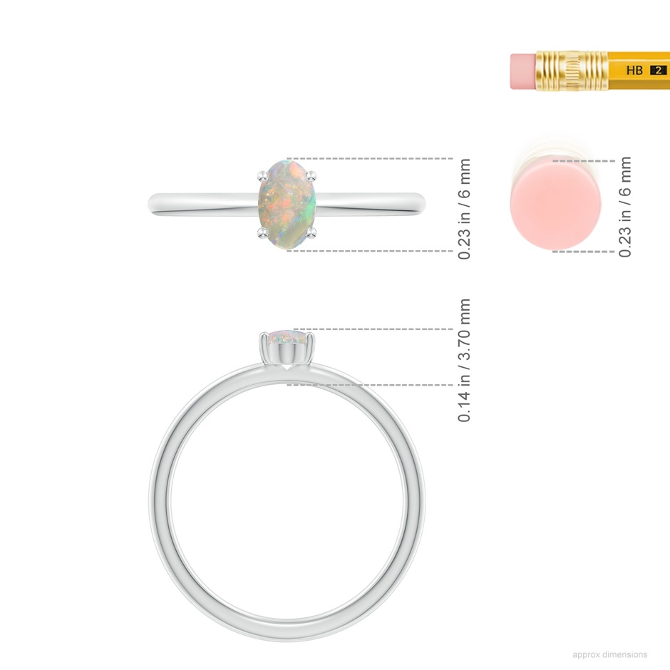 6x4mm AAAA Classic Solitaire Oval Opal Promise Ring in S999 Silver ruler
