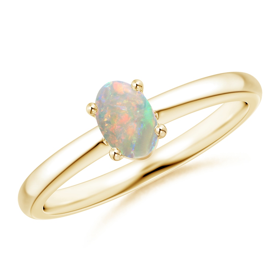 6x4mm AAAA Classic Solitaire Oval Opal Promise Ring in Yellow Gold 