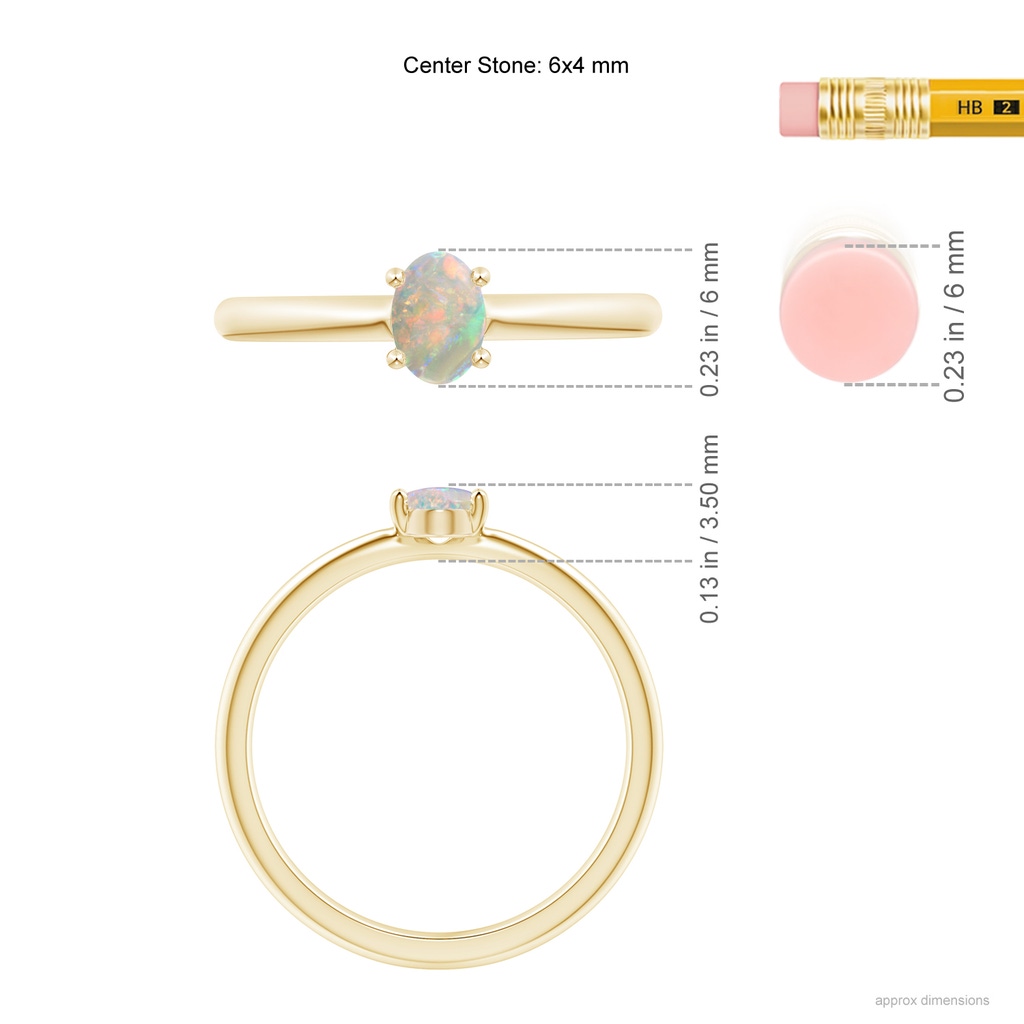 6x4mm AAAA Classic Solitaire Oval Opal Promise Ring in Yellow Gold Ruler