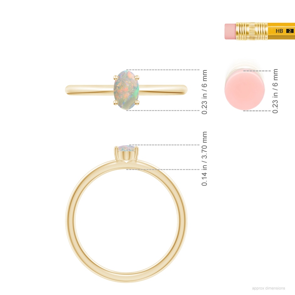 6x4mm AAAA Classic Solitaire Oval Opal Promise Ring in Yellow Gold ruler