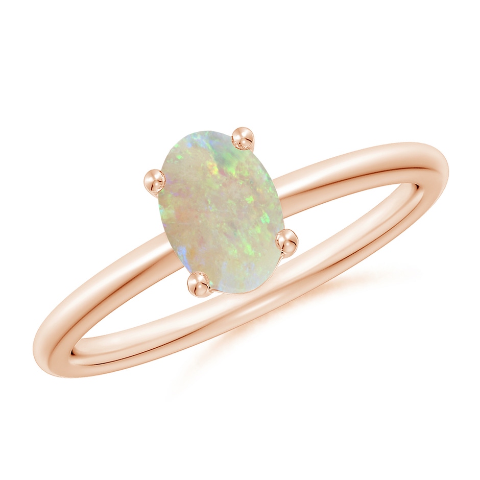 7x5mm AAA Classic Solitaire Oval Opal Promise Ring in 18K Rose Gold 