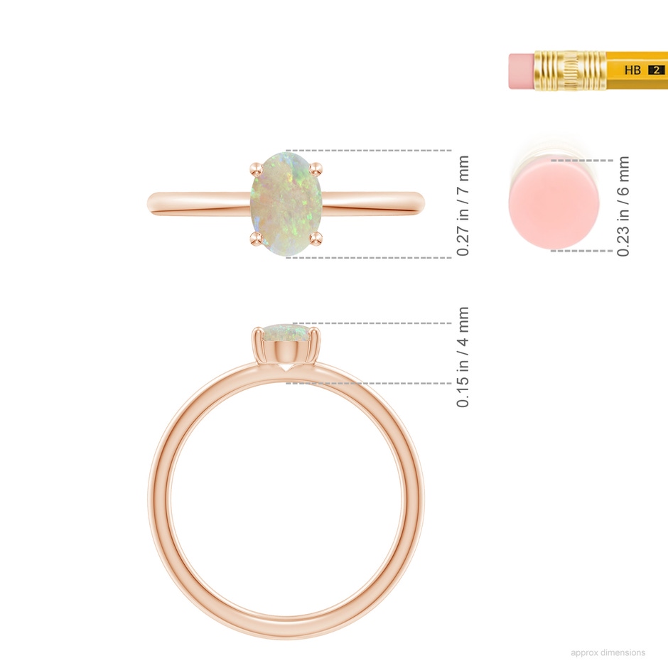 7x5mm AAA Classic Solitaire Oval Opal Promise Ring in 18K Rose Gold ruler