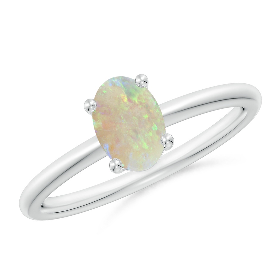 7x5mm AAA Classic Solitaire Oval Opal Promise Ring in 18K White Gold 