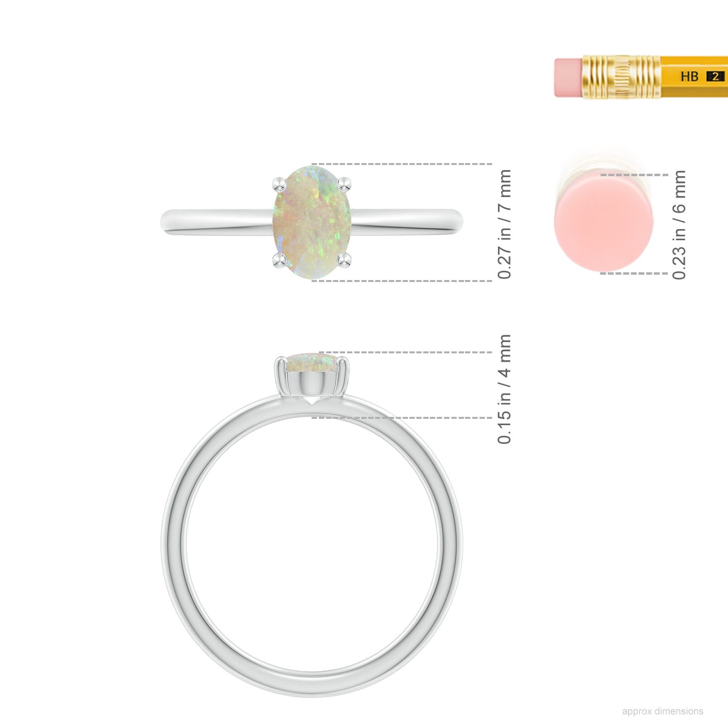 7x5mm AAA Classic Solitaire Oval Opal Promise Ring in White Gold - ruler