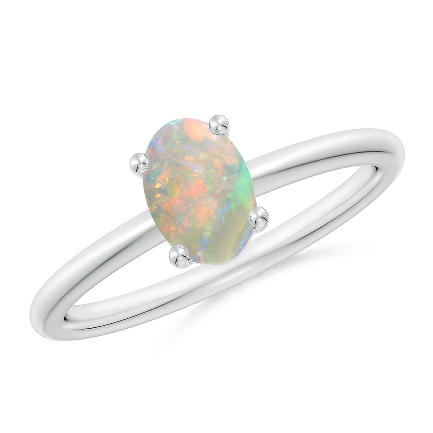 7x5mm AAAA Classic Solitaire Oval Opal Promise Ring in 18CT White Gold