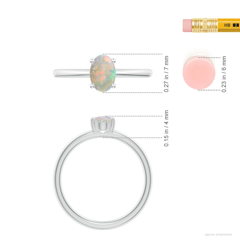 7x5mm AAAA Classic Solitaire Oval Opal Promise Ring in S999 Silver ruler