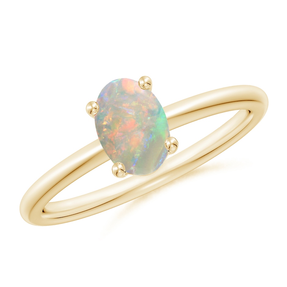 7x5mm AAAA Classic Solitaire Oval Opal Promise Ring in Yellow Gold 