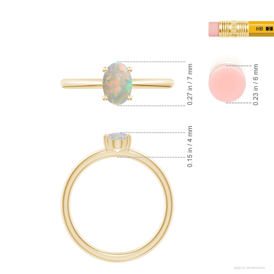 7x5mm AAAA Classic Solitaire Oval Opal Promise Ring in Yellow Gold ruler