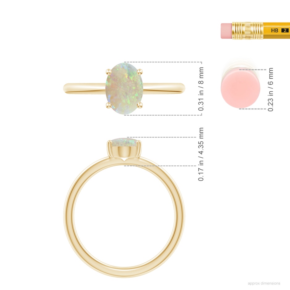 8x6mm AAA Classic Solitaire Oval Opal Promise Ring in 18K Yellow Gold ruler