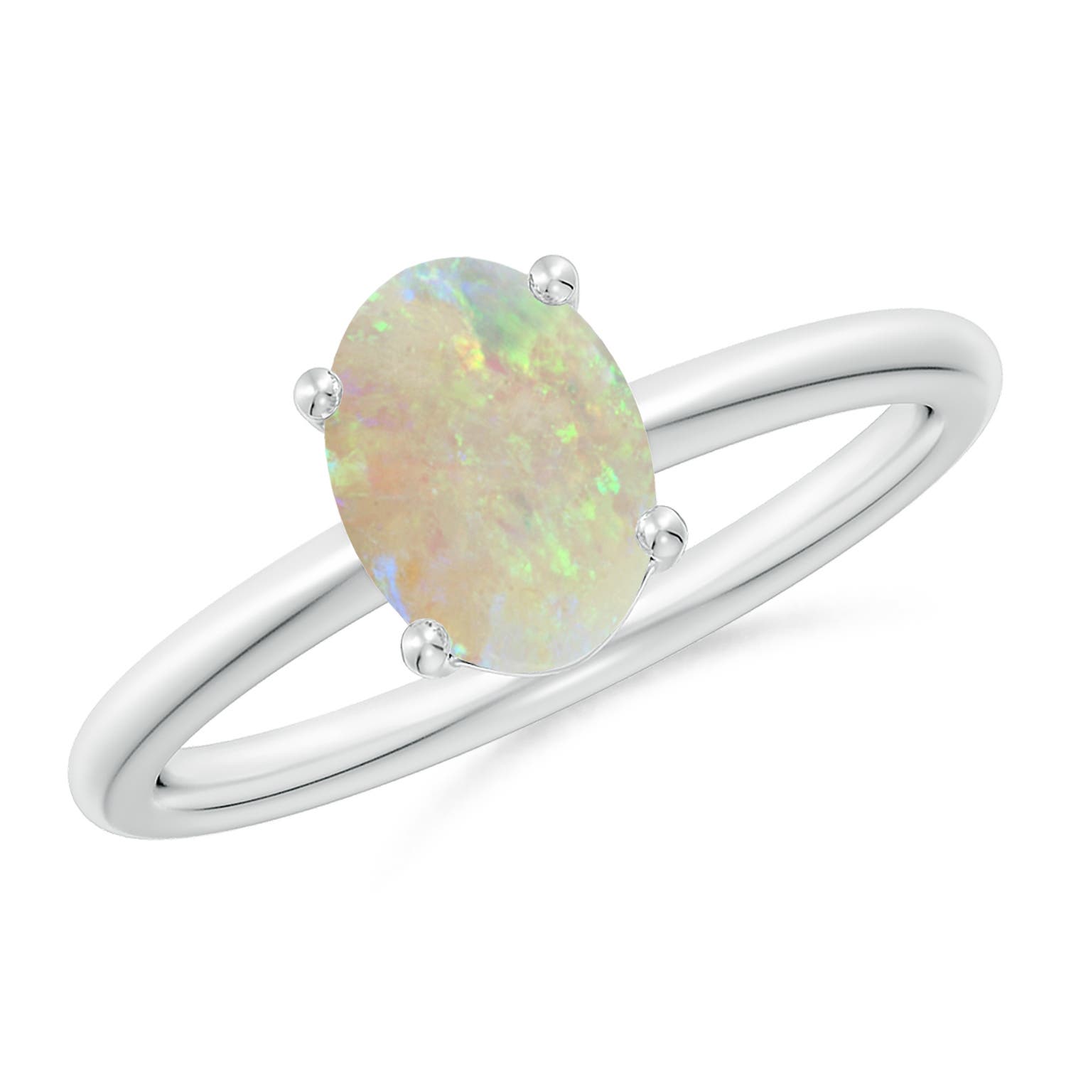 8x6mm AAA Classic Solitaire Oval Opal Promise Ring in P950 Platinum