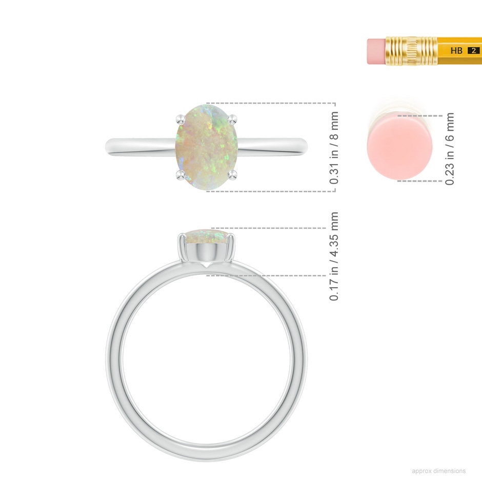 8x6mm AAA Classic Solitaire Oval Opal Promise Ring in P950 Platinum ruler