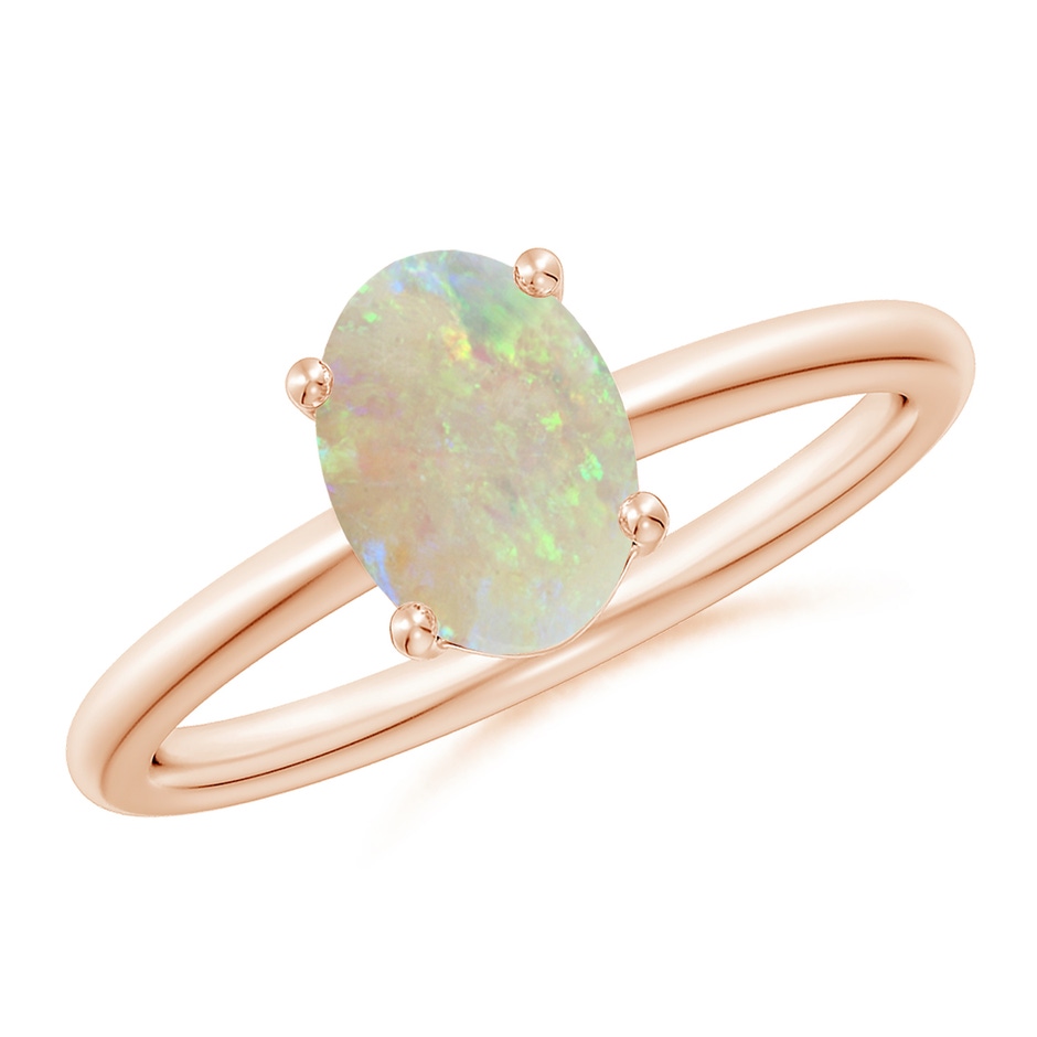 8x6mm AAA Classic Solitaire Oval Opal Promise Ring in Rose Gold 