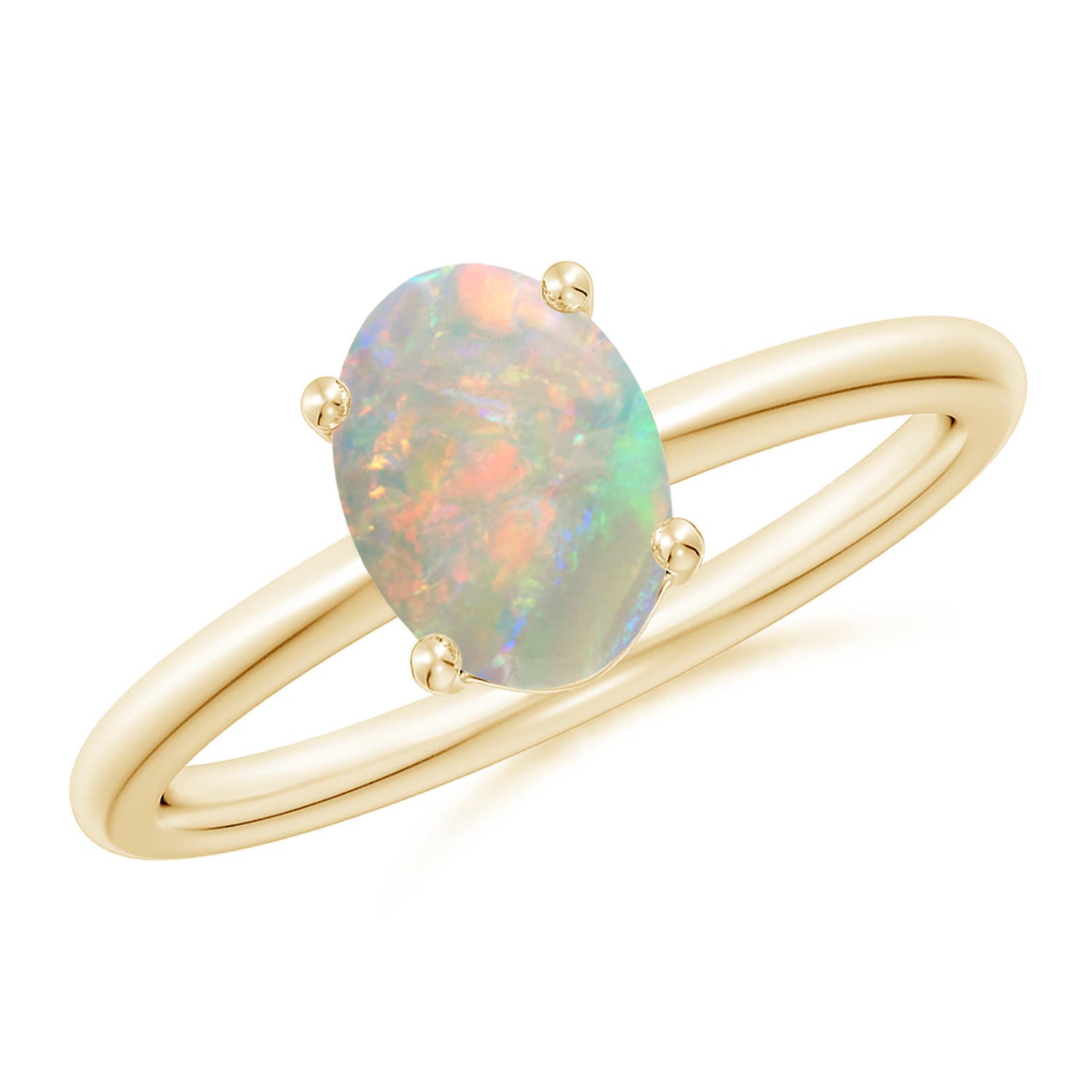 8x6mm AAAA Classic Solitaire Oval Opal Promise Ring in 18K Yellow Gold