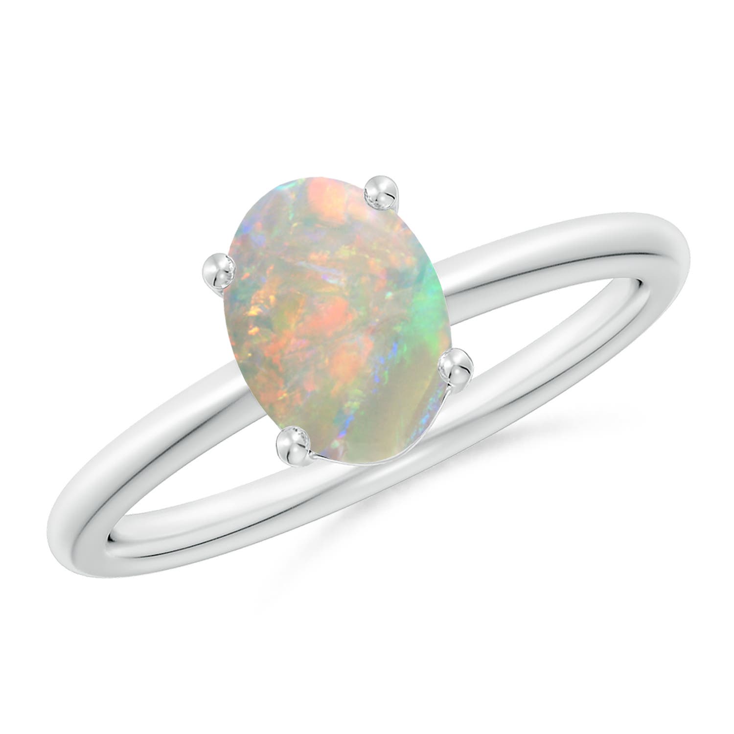 8x6mm AAAA Classic Solitaire Oval Opal Promise Ring in White Gold