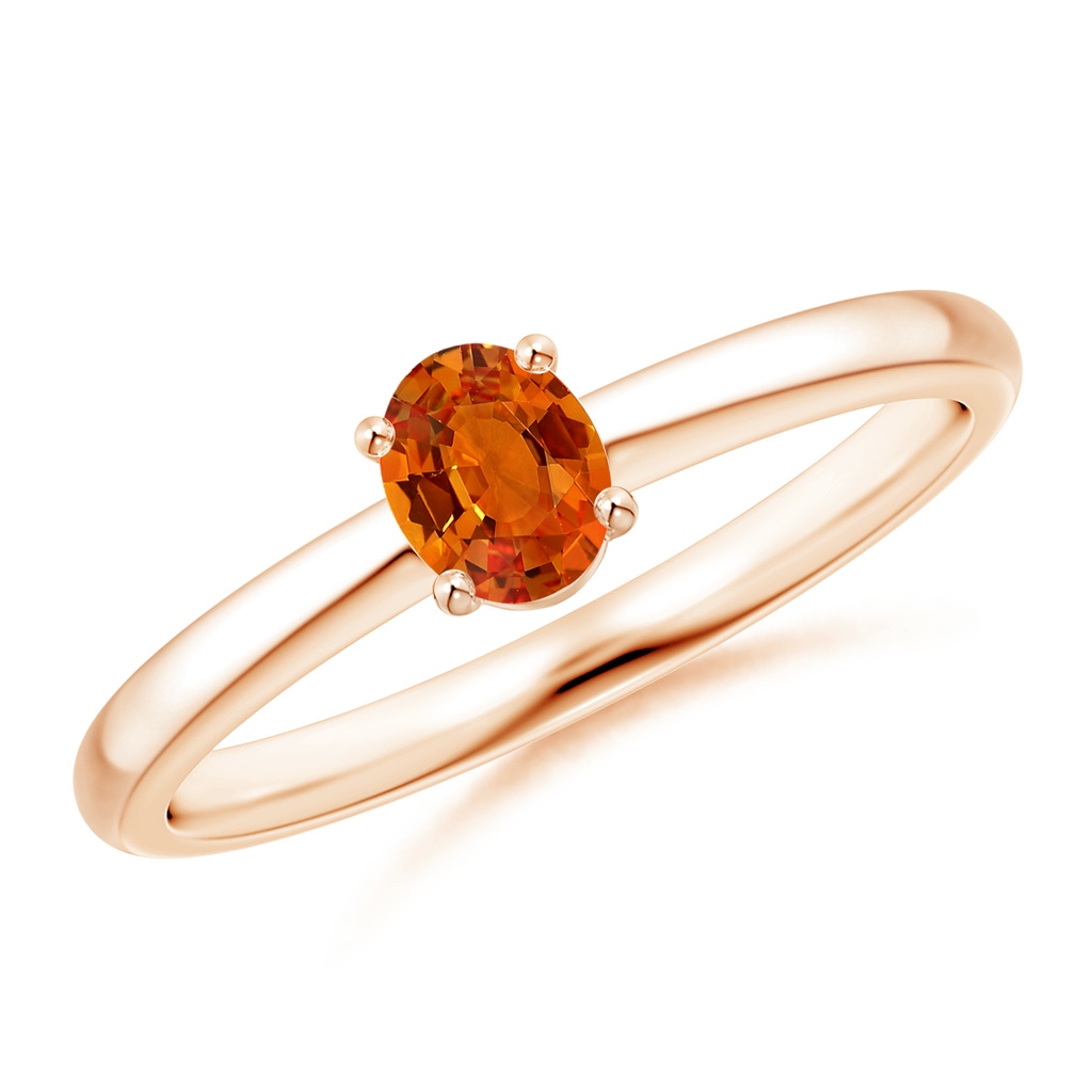 5x4mm AAAA Classic Solitaire Oval Orange Sapphire Promise Ring in Rose Gold