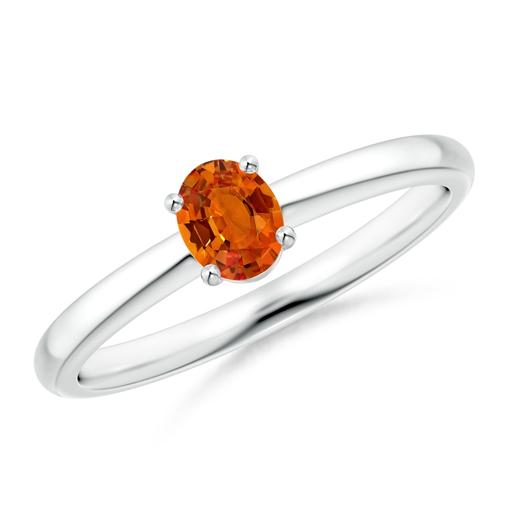 5x4mm AAAA Classic Solitaire Oval Orange Sapphire Promise Ring in White Gold