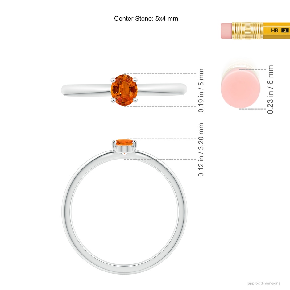 5x4mm AAAA Classic Solitaire Oval Orange Sapphire Promise Ring in White Gold ruler