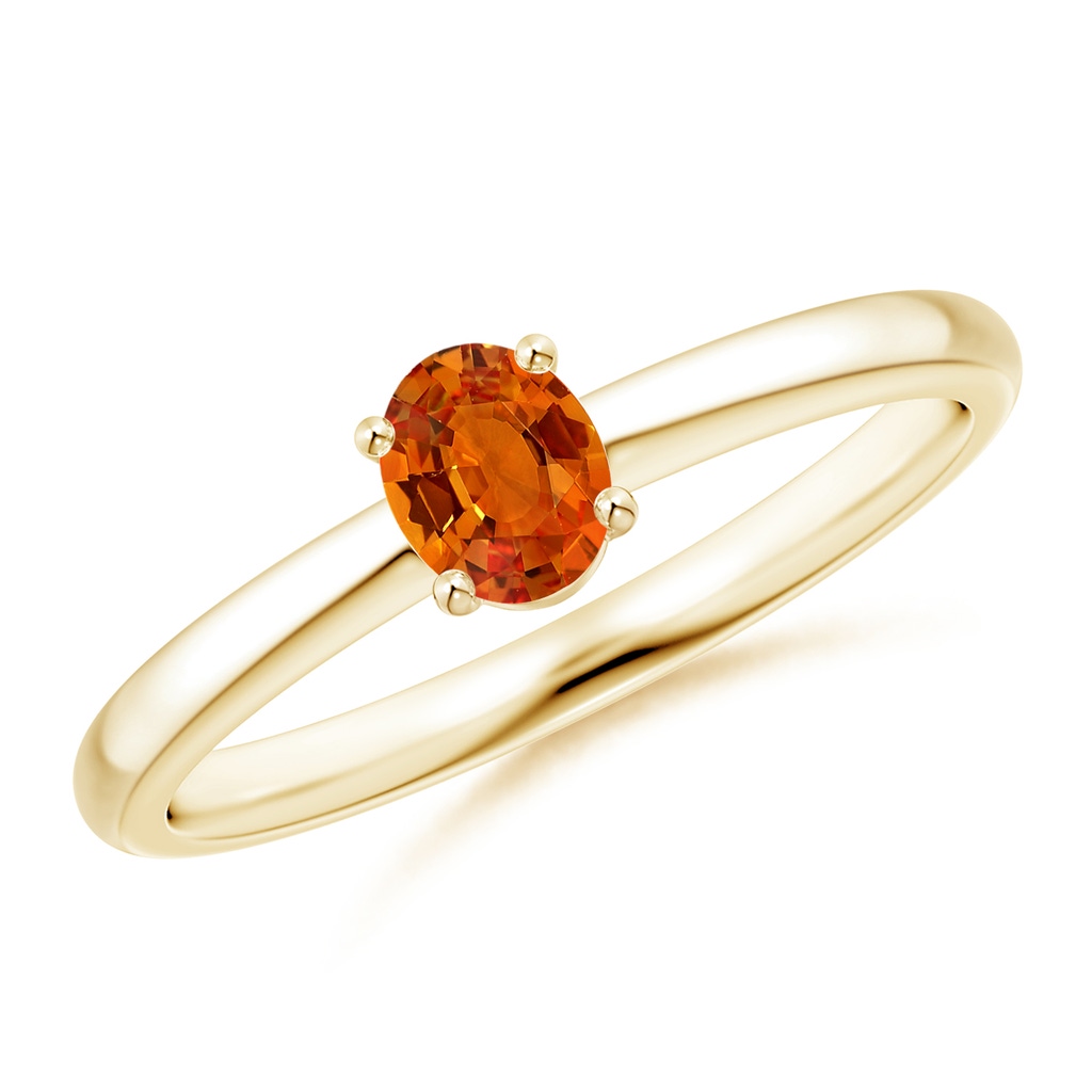 5x4mm AAAA Classic Solitaire Oval Orange Sapphire Promise Ring in Yellow Gold