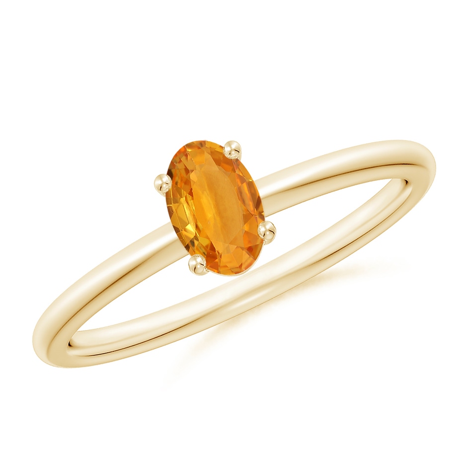 6x4mm A Classic Solitaire Oval Orange Sapphire Promise Ring in Yellow Gold 