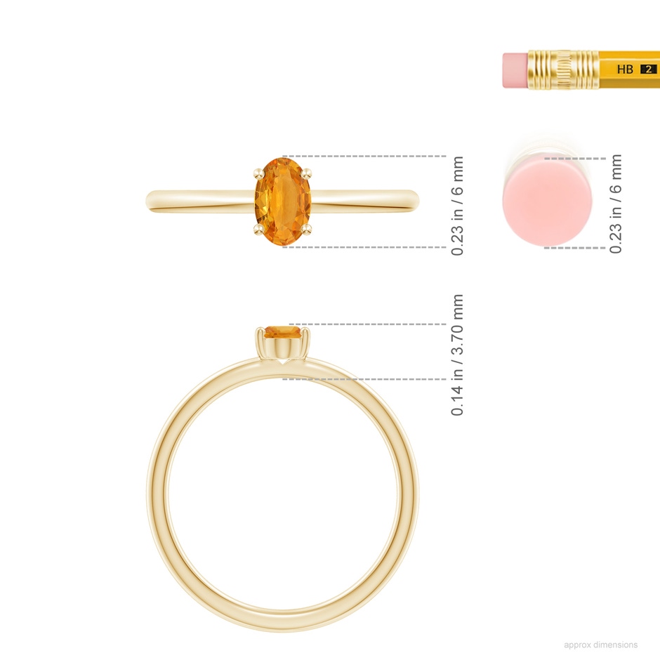 6x4mm A Classic Solitaire Oval Orange Sapphire Promise Ring in Yellow Gold ruler