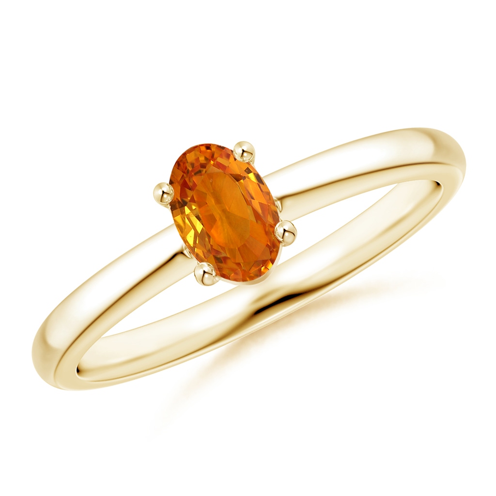 6x4mm AAA Classic Solitaire Oval Orange Sapphire Promise Ring in Yellow Gold 