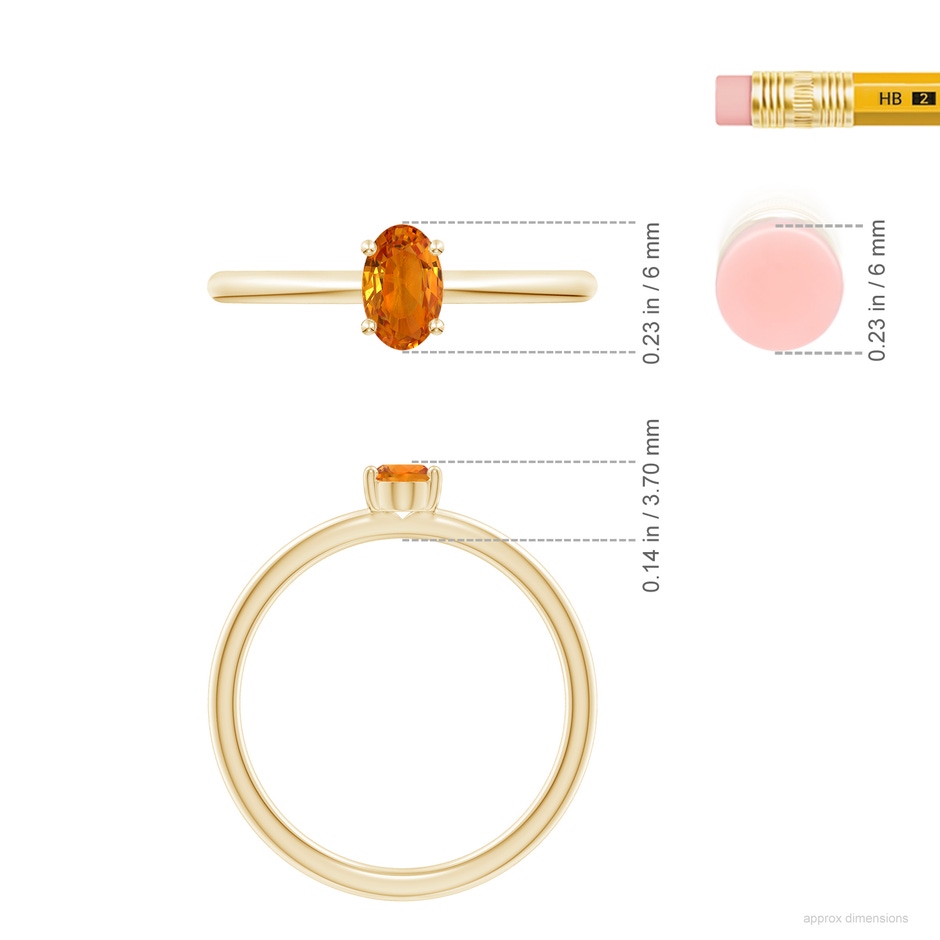 6x4mm AAA Classic Solitaire Oval Orange Sapphire Promise Ring in Yellow Gold ruler