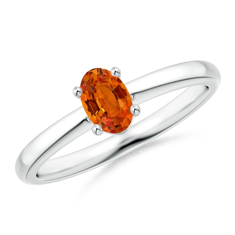 6x4mm AAAA Classic Solitaire Oval Orange Sapphire Promise Ring in P950 Platinum 