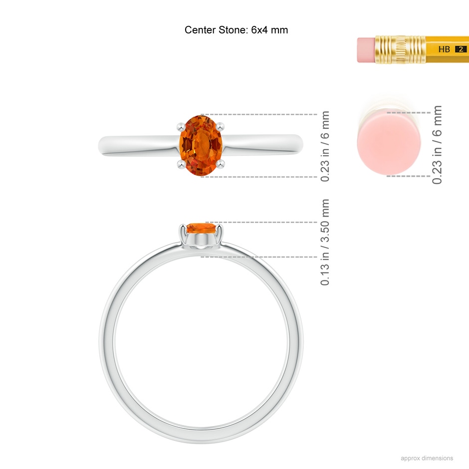 6x4mm AAAA Classic Solitaire Oval Orange Sapphire Promise Ring in P950 Platinum ruler