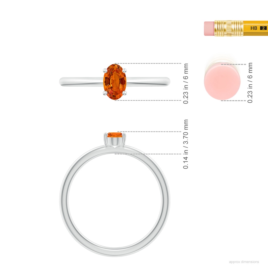 6x4mm AAAA Classic Solitaire Oval Orange Sapphire Promise Ring in P950 Platinum ruler