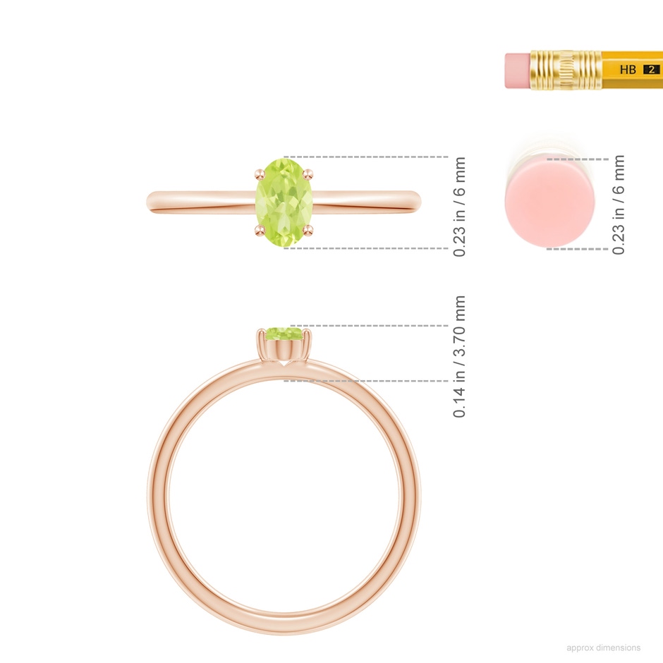 6x4mm A Classic Solitaire Oval Peridot Promise Ring in 18K Rose Gold ruler