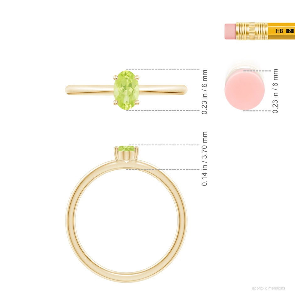 6x4mm A Classic Solitaire Oval Peridot Promise Ring in 18K Yellow Gold ruler