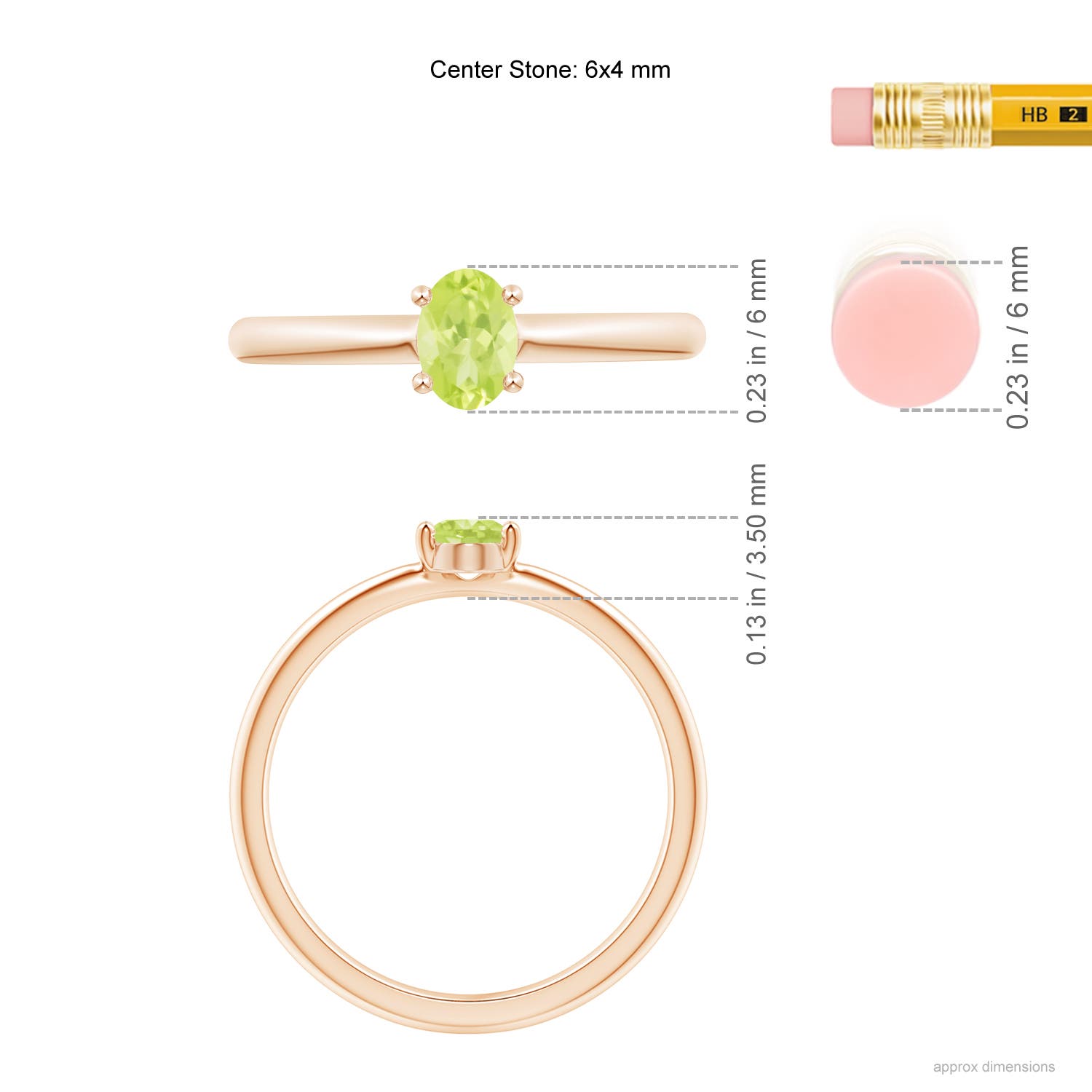 A - Peridot / 0.48 CT / 14 KT Rose Gold