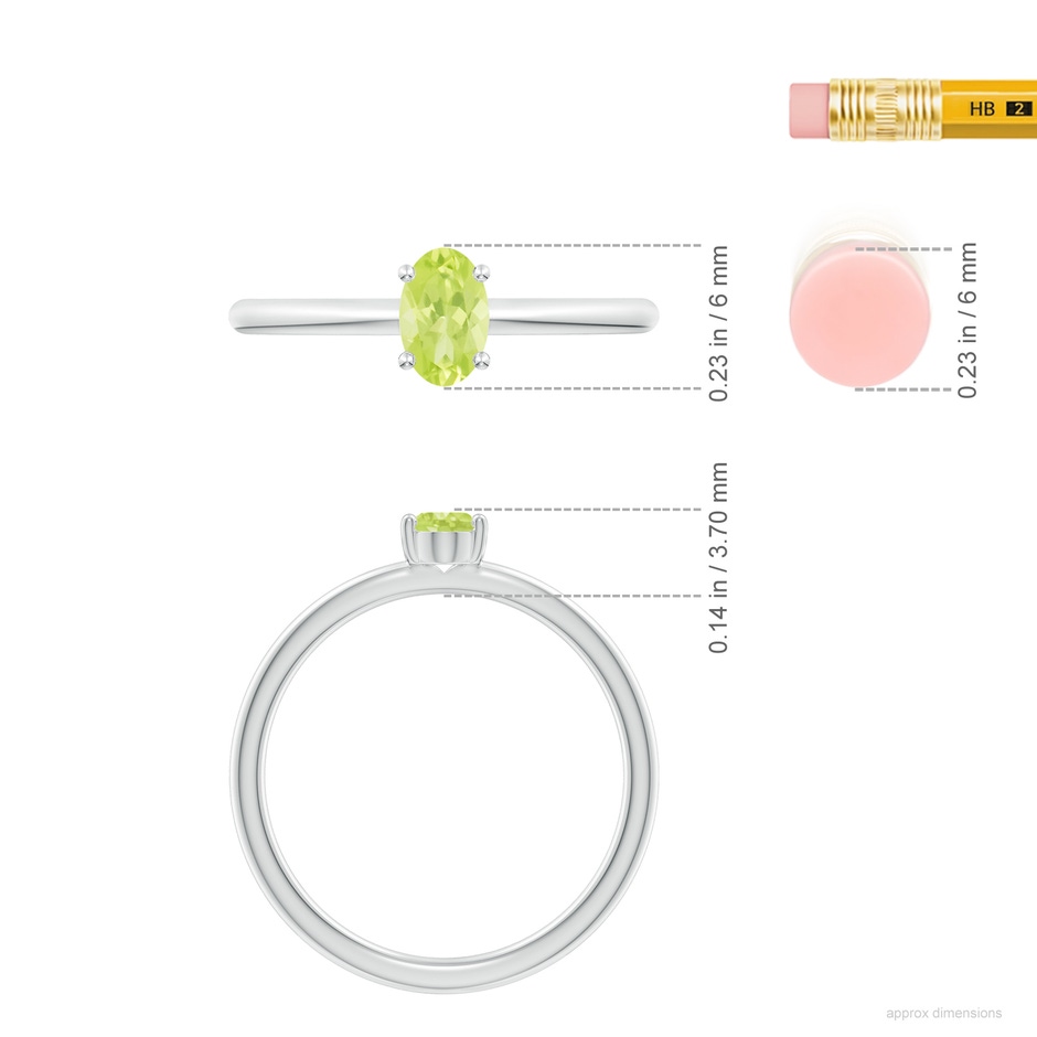 6x4mm A Classic Solitaire Oval Peridot Promise Ring in S999 Silver ruler