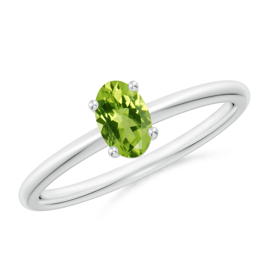 6x4mm AAA Classic Solitaire Oval Peridot Promise Ring in 18K White Gold 