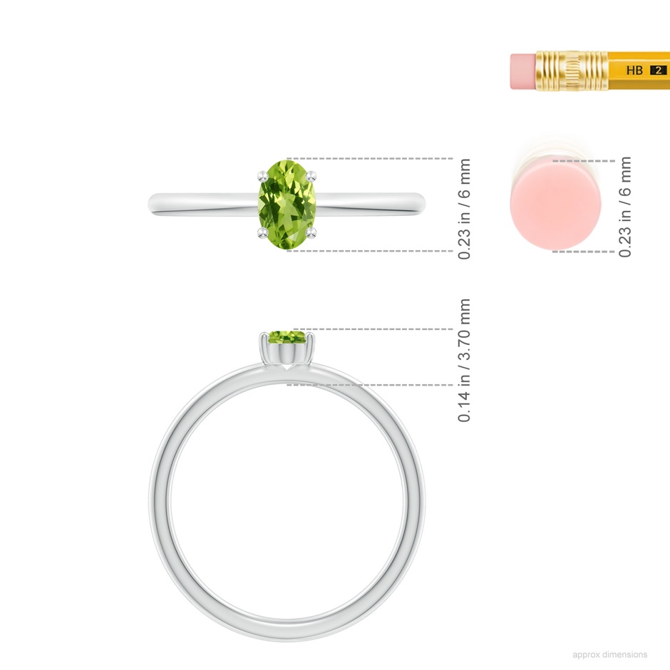 6x4mm AAA Classic Solitaire Oval Peridot Promise Ring in White Gold ruler